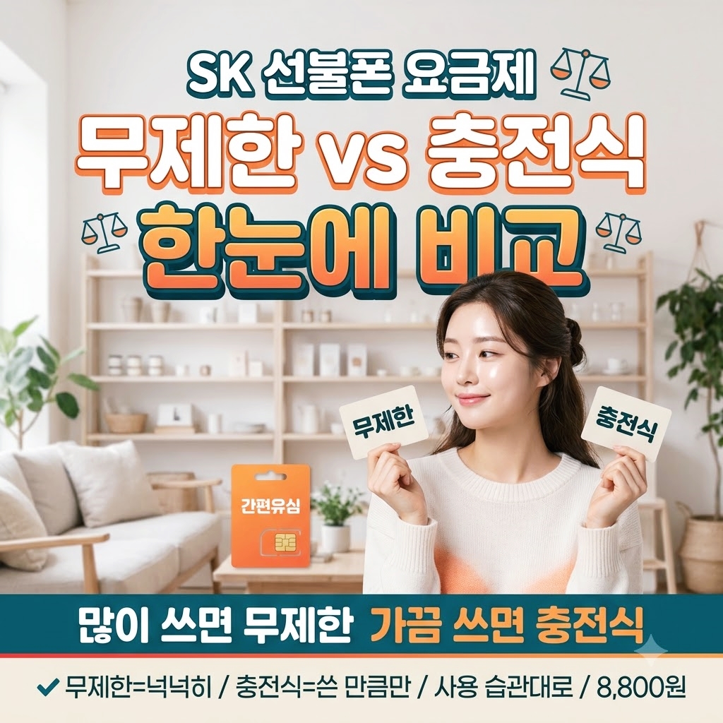 SK선불폰 요금제 비교 - 충전식 월정액